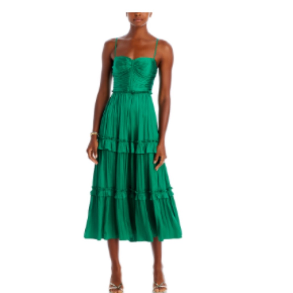 Aqua exclusive Ruched Top Midi Dress- emerald green